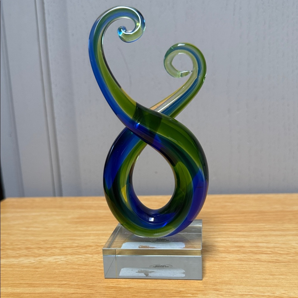 Elegant Twisting Glass Sculpture in Blue and Green - Picture 14 of 17